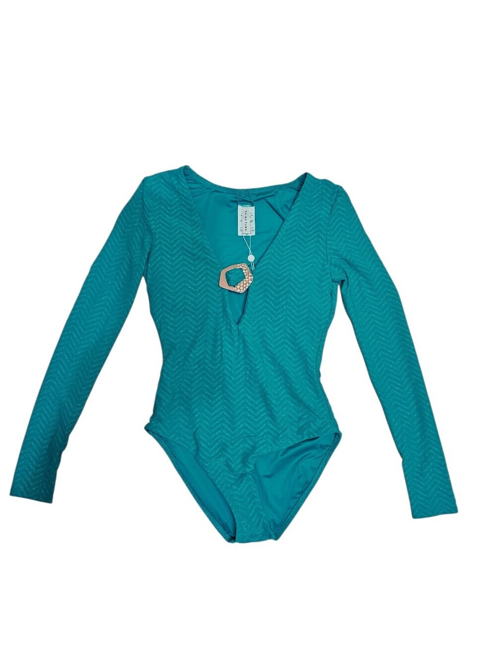 SEE NEW LISTING Trina Turk Empire Lurex Plunge Paddle Suit Marine - Picture 13 of 16